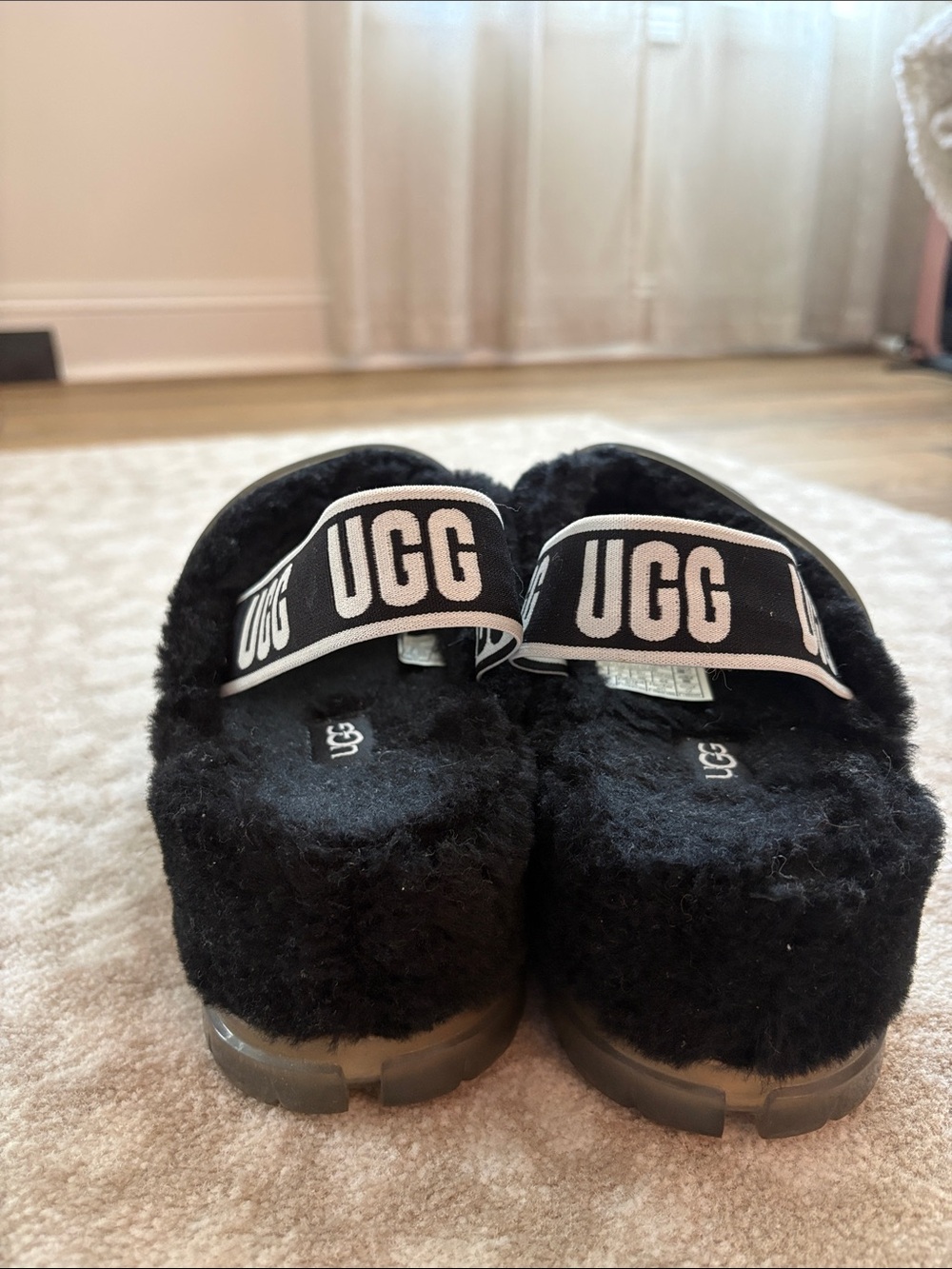 UGG Black Shearling Logo Slingback Slides - Picture 5 of 6